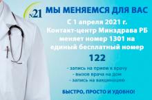 Внимание! С 1 апреля 2021 года меняется номер телефона Контакт-центра Минздрава РБ